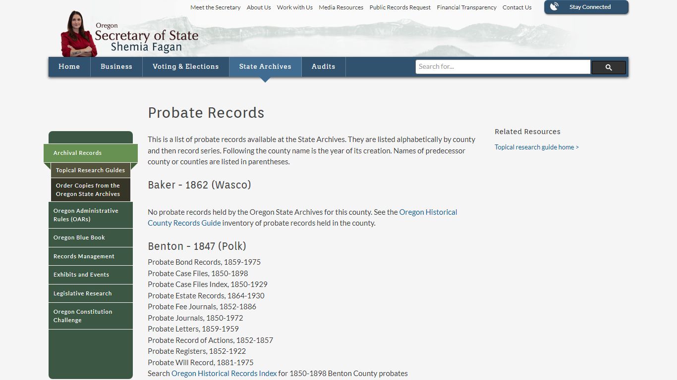 State of Oregon: State Archives - Probate Records